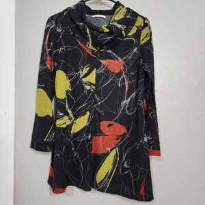 Jess & Jane Top Women's‎ Small Lovely Black Abstract Stretch Artsy Sheer